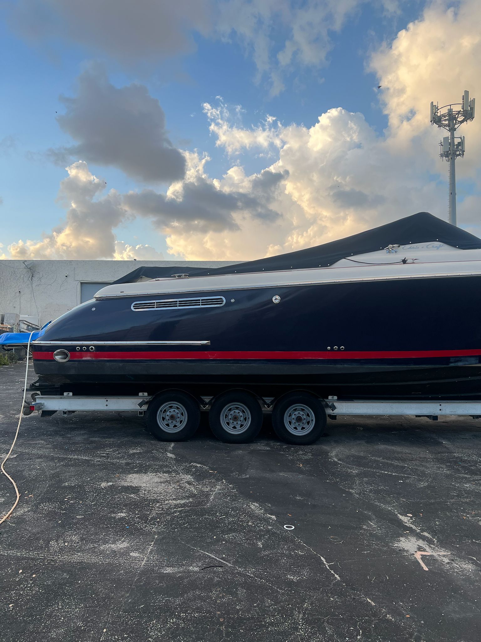 36 foot Corsair on triple-axle trailer